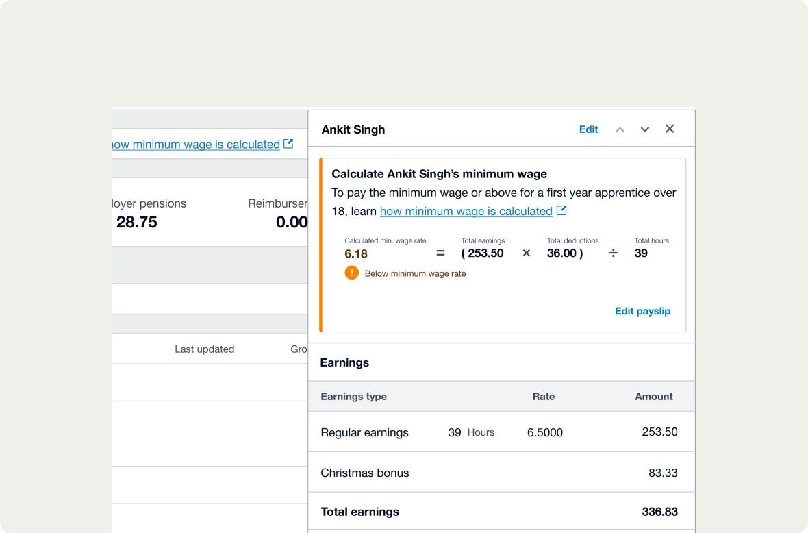 Designing for flexibility Side panel with the calculation for national minimum wage